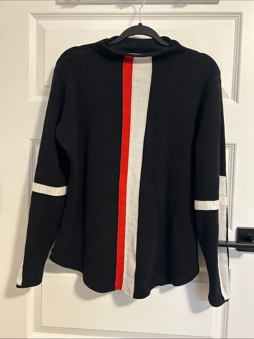 Women’s Cotton Black Sweater with Red and White Stripe
